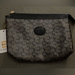 Vintage Celine Carriage Logo PVC Clutch Brown Macadam Print NWT Deadstock